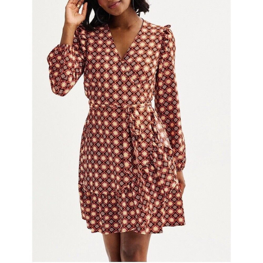 DRAPER JAMES-Multicolor-MOSAIC-CROSSOVER-LONG SLEEVE-WRAP DRESS-SIZE-S-NWT